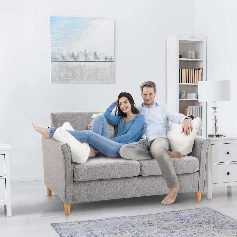 HOMCOM® tweezitsbank | Afneembare kussens | Linnen, schuimstof, rubberhout | Lichtgrijs | 141 x 65 x 78 cm | Aosom.de