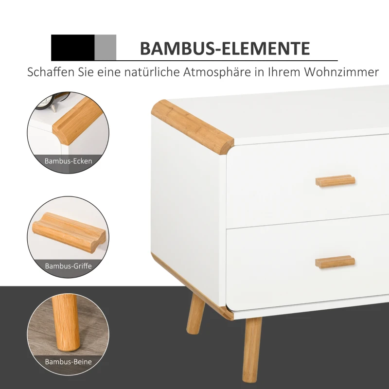 HOMCOM Tv-meubel tv-meubel met 2 lades en kast bamboe MDF wit + naturel