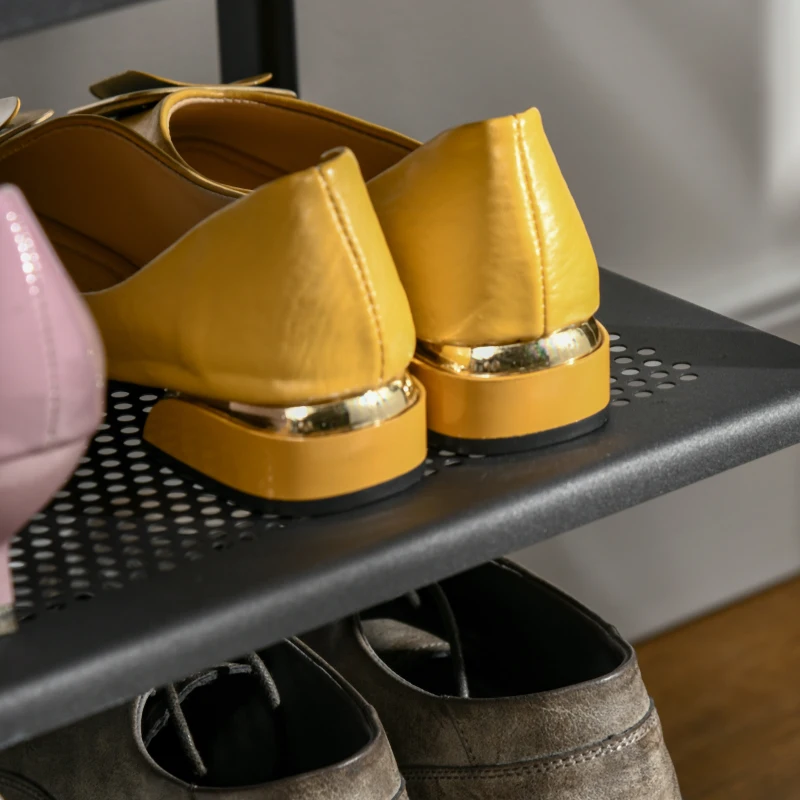 HOMCOM Schuhbank mit 3 Regalen Metall Schwarz