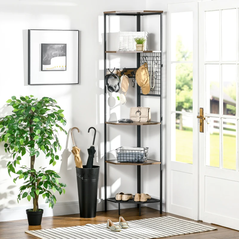 HOMCOM Standregal im Industrie-Design  inkl. Gitterwand mit Haken Schwarz + Natur