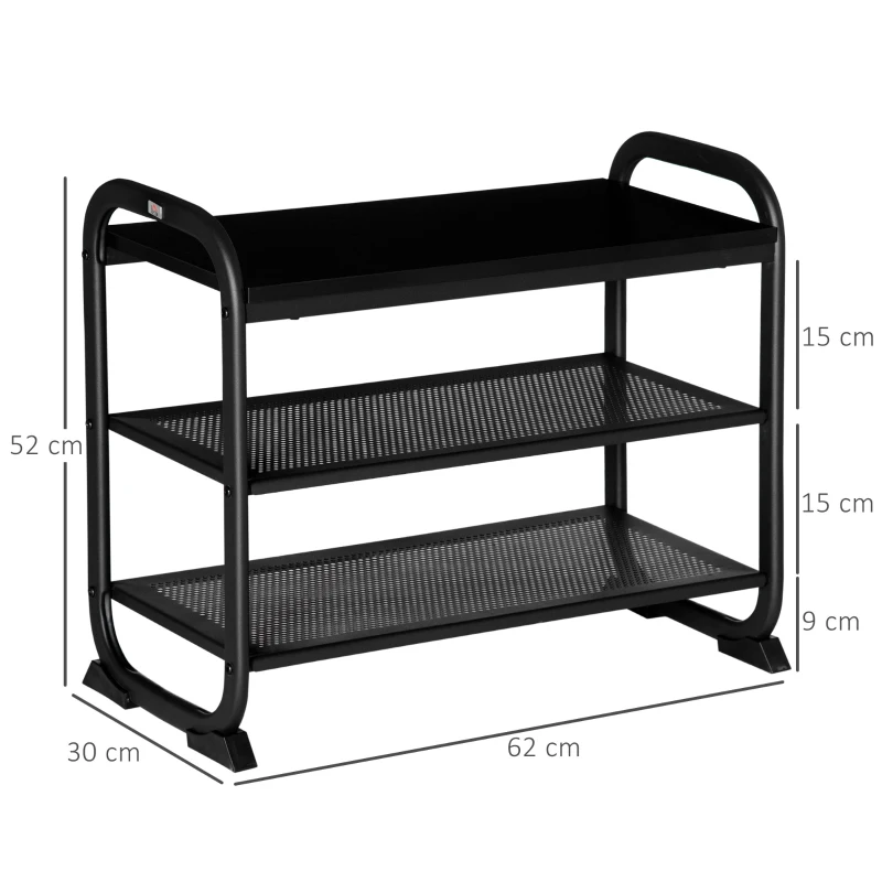 HOMCOM Schuhbank mit 3 Regalen Metall Schwarz