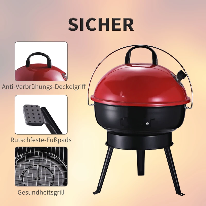 Outsunny® grill kociołkowy grill węglowy kempingowy grill piknikowy przenośny metalowy czerwony