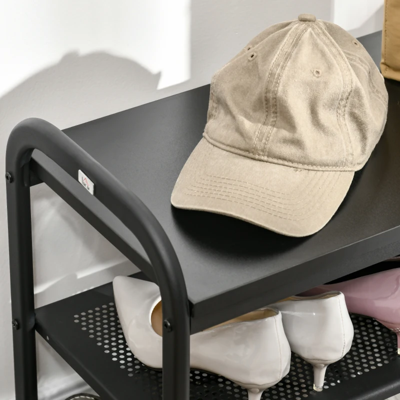 HOMCOM Schuhbank mit 3 Regalen Metall Schwarz