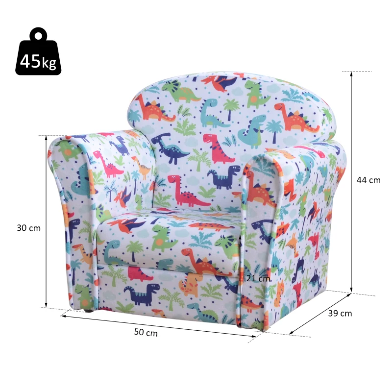 HOMCOM® Kindersessel Kindersofa Polstersessel Minisessel für Kinder im Urwald 3–9 Jahre Flanell + Holz + Schaumstoff 50 x 39 x 44 cm