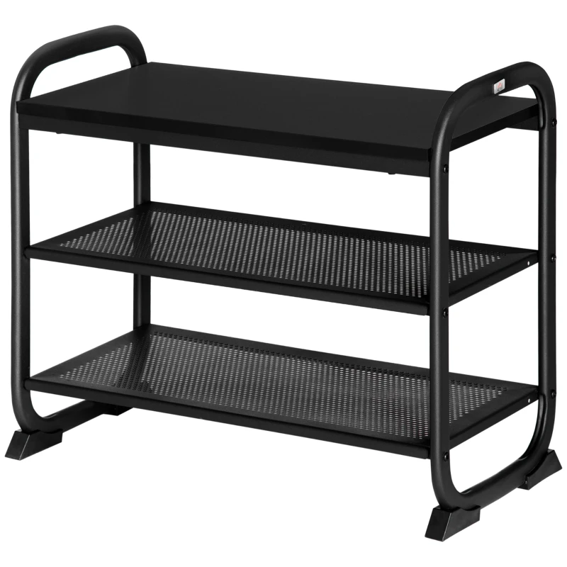 HOMCOM Schuhbank mit 3 Regalen Metall Schwarz