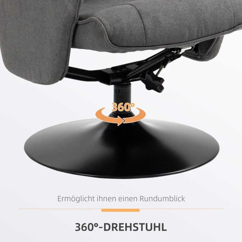 HOMCOM Relaxfauteuil met Voetenbankje, Verstelbare Rugleuning, 69 cm x 71 cm x 104 cm, Donkergrijs + Zwart