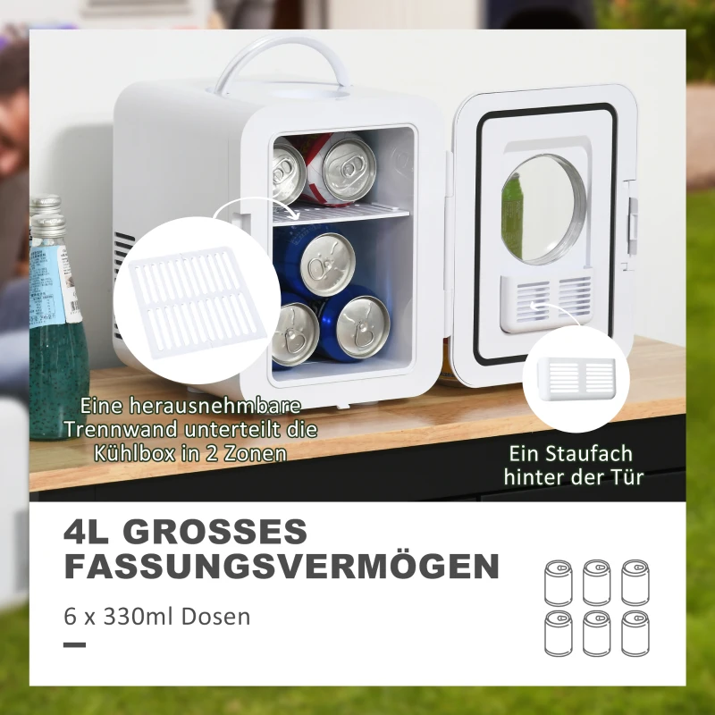 HOMCOM lodówka samochodowa o pojemności 4 l, chłodziarka, minilodówka, 60 W do samochodu i na kemping