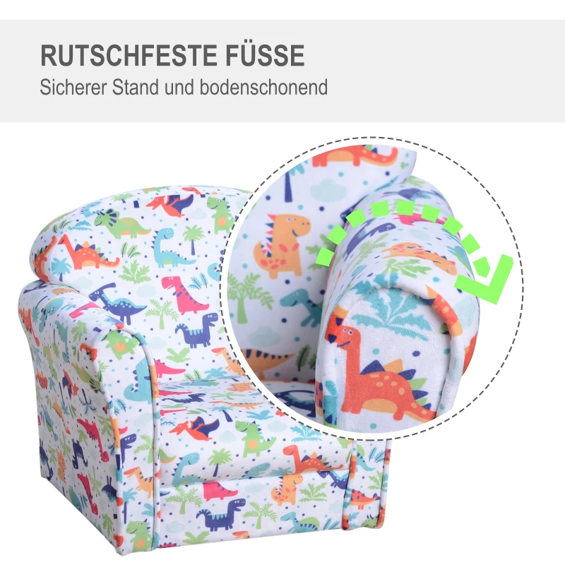 HOMCOM® Kindersessel Kindersofa Polstersessel Minisessel für Kinder im Urwald 3–9 Jahre Flanell + Holz + Schaumstoff 50 x 39 x 44 cm