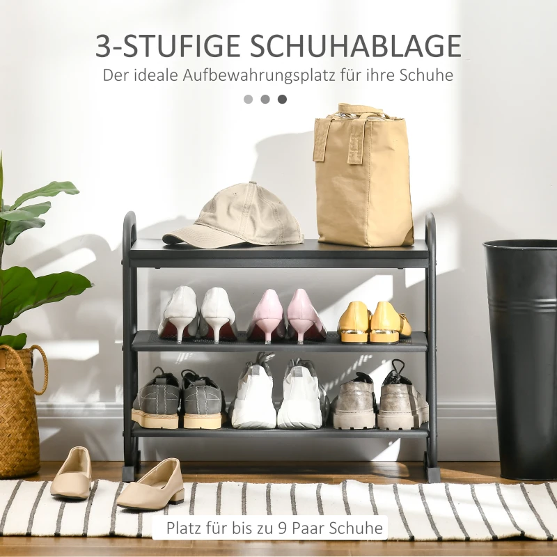 HOMCOM Schuhbank mit 3 Regalen Metall Schwarz