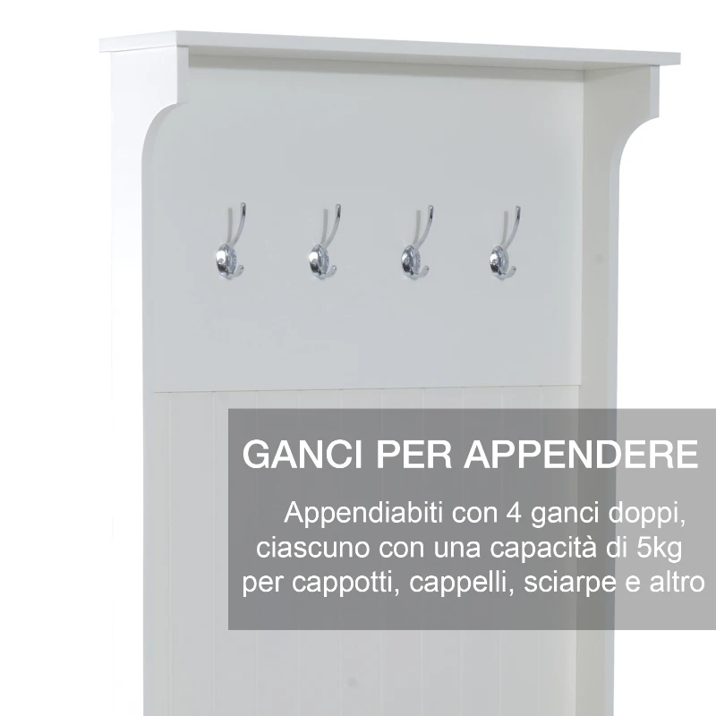 HomCom Mobile per Ingresso con Panca Contenitore e Appendiabiti in Legno, Bianco