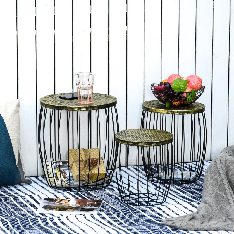 Outsunny salontafels bijzettafels metalen mand draadmand tuin tuintafel