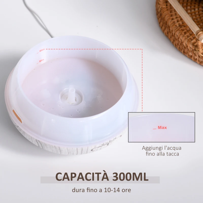 HOMCOM Diffusore di Aromi Oli Essenziali per Ambienti, Vaporizzatore con 7 Luci Colorate, Timer e USB, Bianco 300Ml