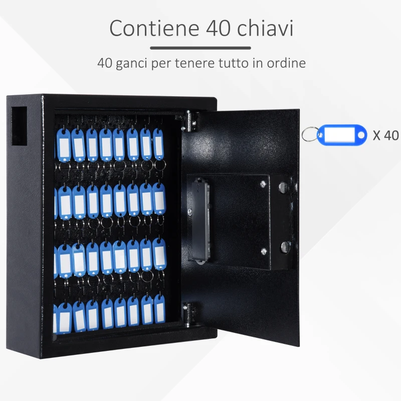 HOMCOM Cassetta Armadietto Portachiavi con Combinazione Codice da Parete o Muro Metallo 30 × 36.5 × 10cm