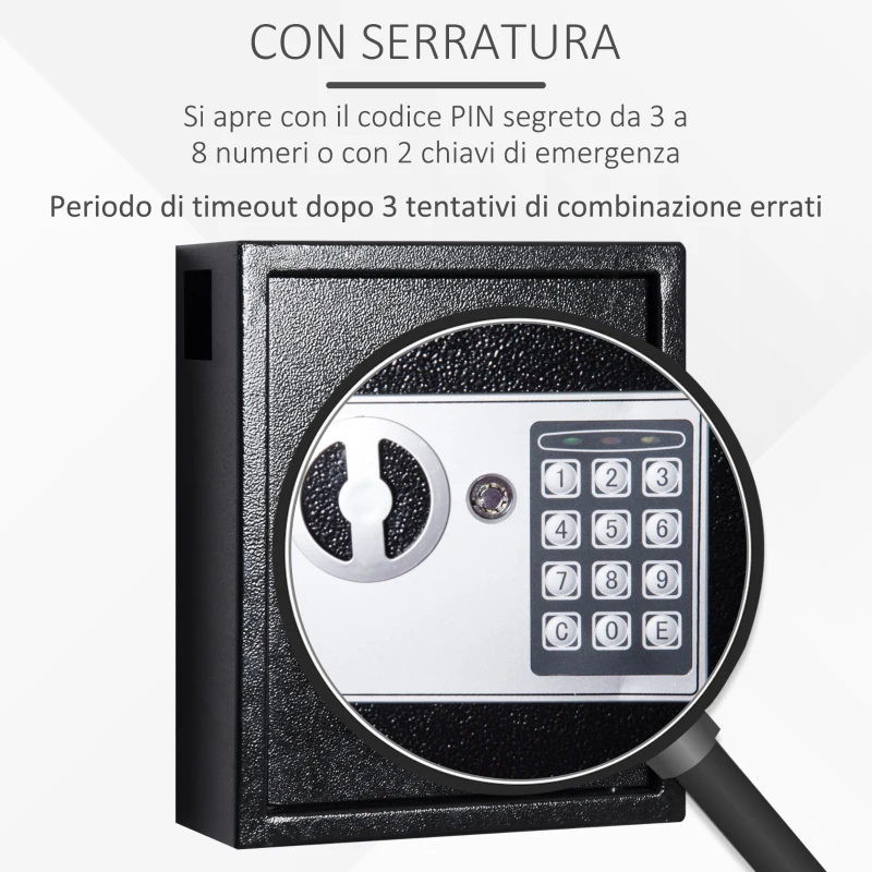 HOMCOM Cassetta Armadietto Portachiavi con Combinazione Codice da Parete o Muro Metallo 30 × 36.5 × 10cm