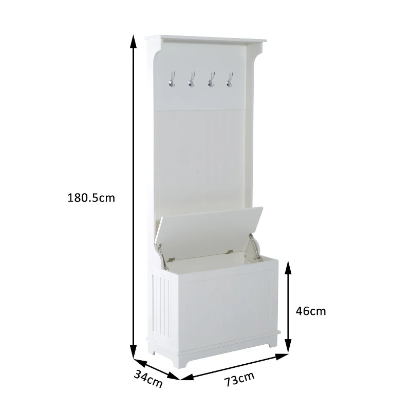 HomCom Mobile per Ingresso con Panca Contenitore e Appendiabiti in Legno, Bianco