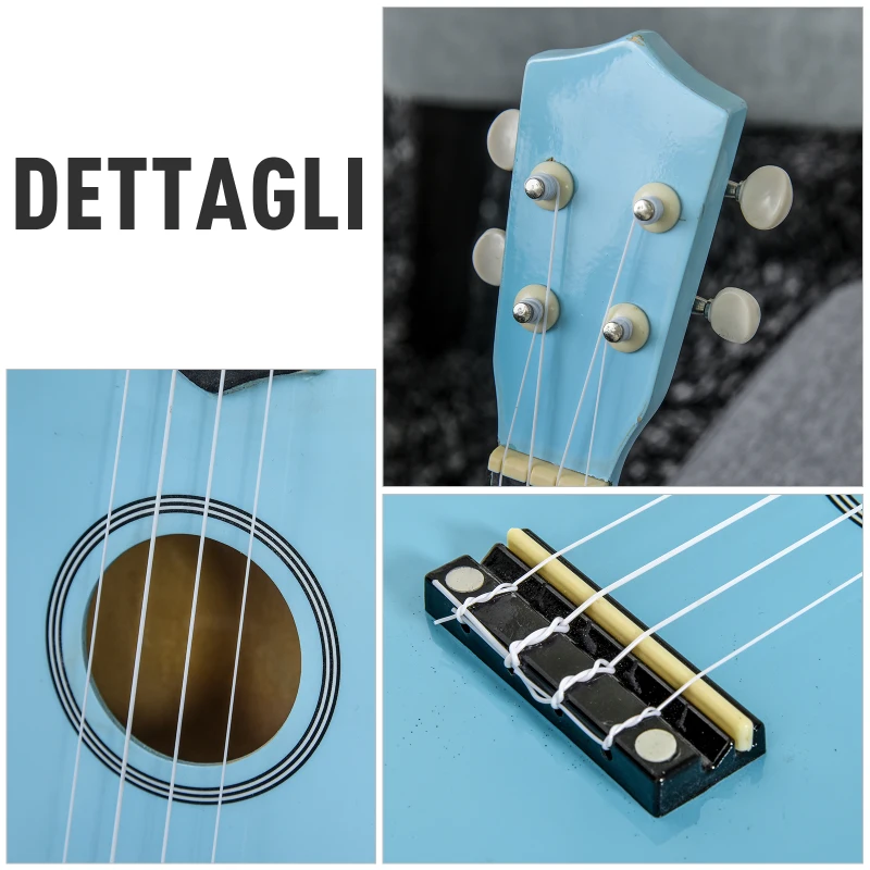 HOMCOM Ukulele Soprano da 21" in Legno Celeste con 4 Corde in Nylon e 2 Plettri