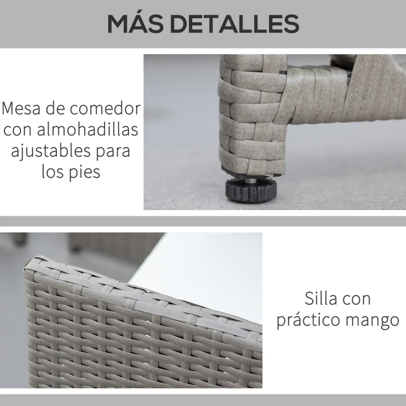 Outsunny Conjunto de Muebles de Jardín 9 Piezas de Ratán para Comedor Sillas Apilables con Cojines Extraíbles Lavables Mesa de Vidrio Templado para Exterior Patio Terraza Gris