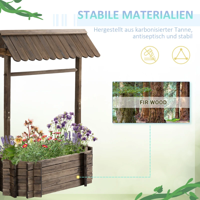 Outsunny verhoogd bed houten fontein met dak bloempot wensput plantenbak