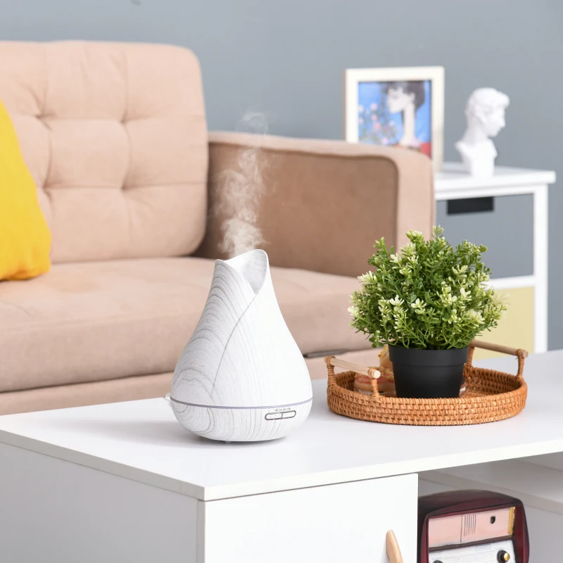 HOMCOM Diffusore di Aromi Oli Essenziali per Ambienti, Vaporizzatore con 7 Luci Colorate, Timer e USB, Bianco 300Ml