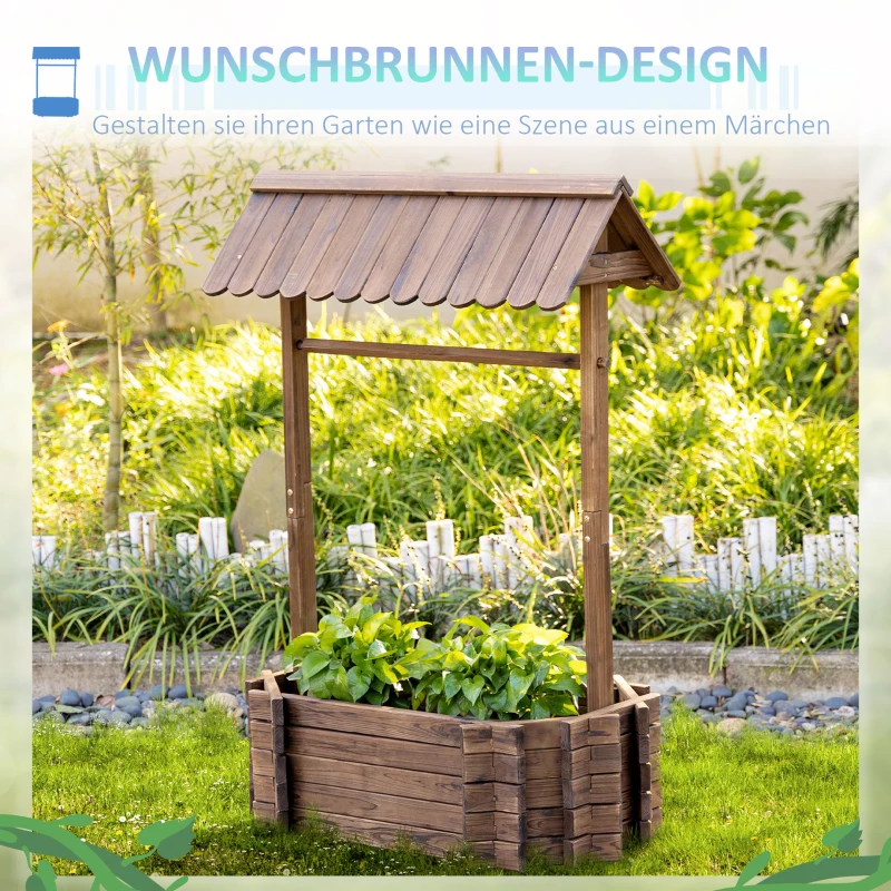 Outsunny verhoogd bed houten fontein met dak bloempot wensput plantenbak