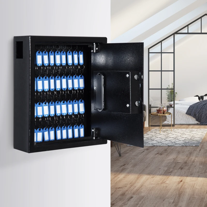 HOMCOM Cassetta Armadietto Portachiavi con Combinazione Codice da Parete o Muro Metallo 30 × 36.5 × 10cm