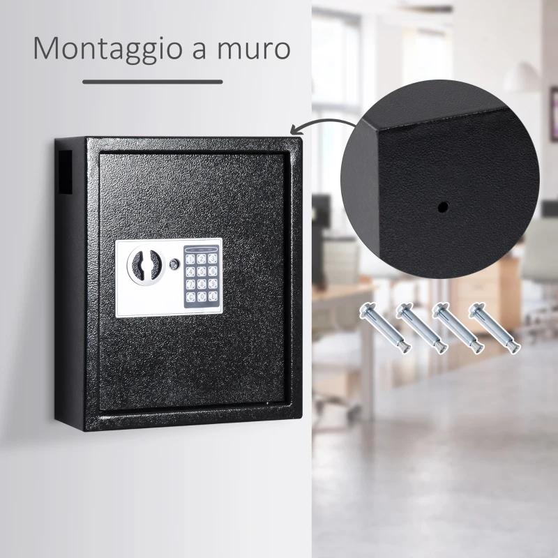HOMCOM Cassetta Armadietto Portachiavi con Combinazione Codice da Parete o Muro Metallo 30 × 36.5 × 10cm