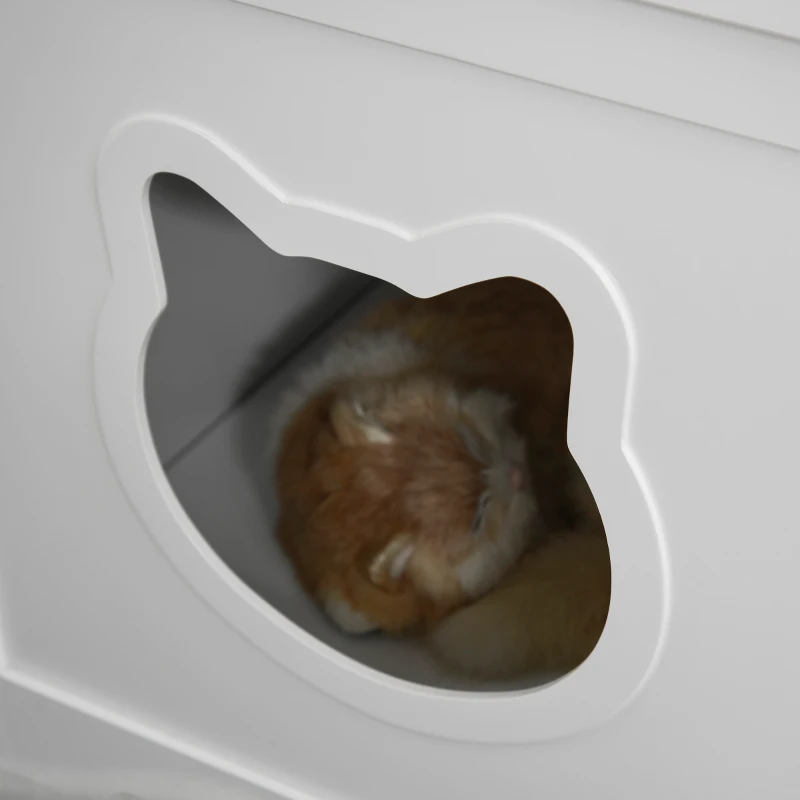 PawHut Mobile Lettiera per Gatti a 2 Ante, Portaoggetti Laterale e Foro d'Ingresso a Forma di Gatto, 88.5x48x51.5cm, Bianco
