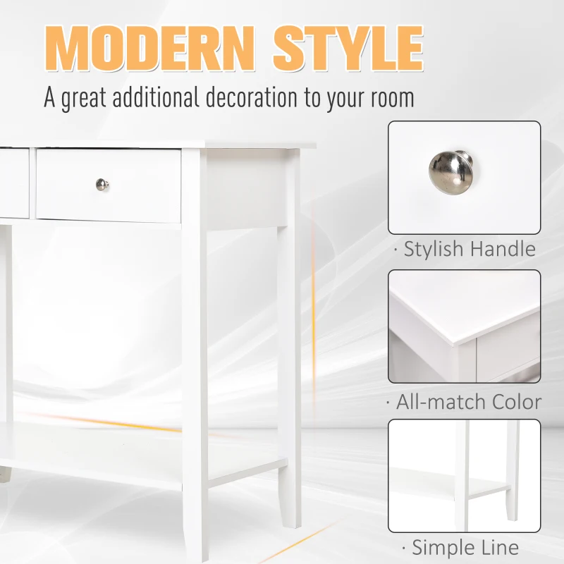 HOMCOM Wooden Console Table with 2 Drawers and 1 Storage Shelf for Living Room Entryway, White