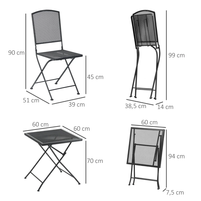 Outsunny 3-delige bistroset, opvouwbare zitgroep voor tuin, balkon