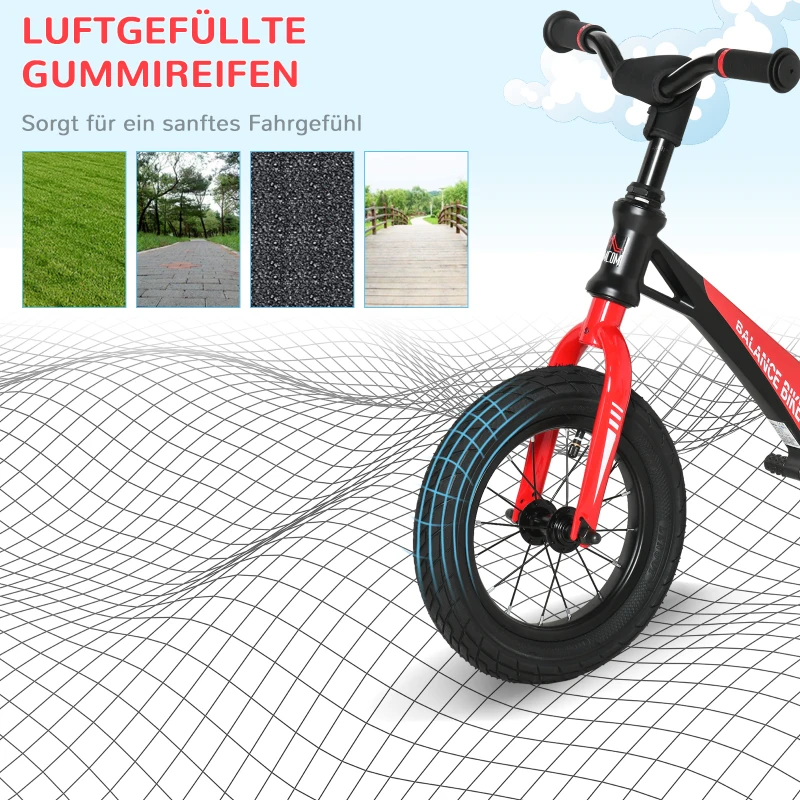 HOMCOM loopfiets kinderloopfiets in hoogte verstelbare Ø12'' rubberen banden zwart