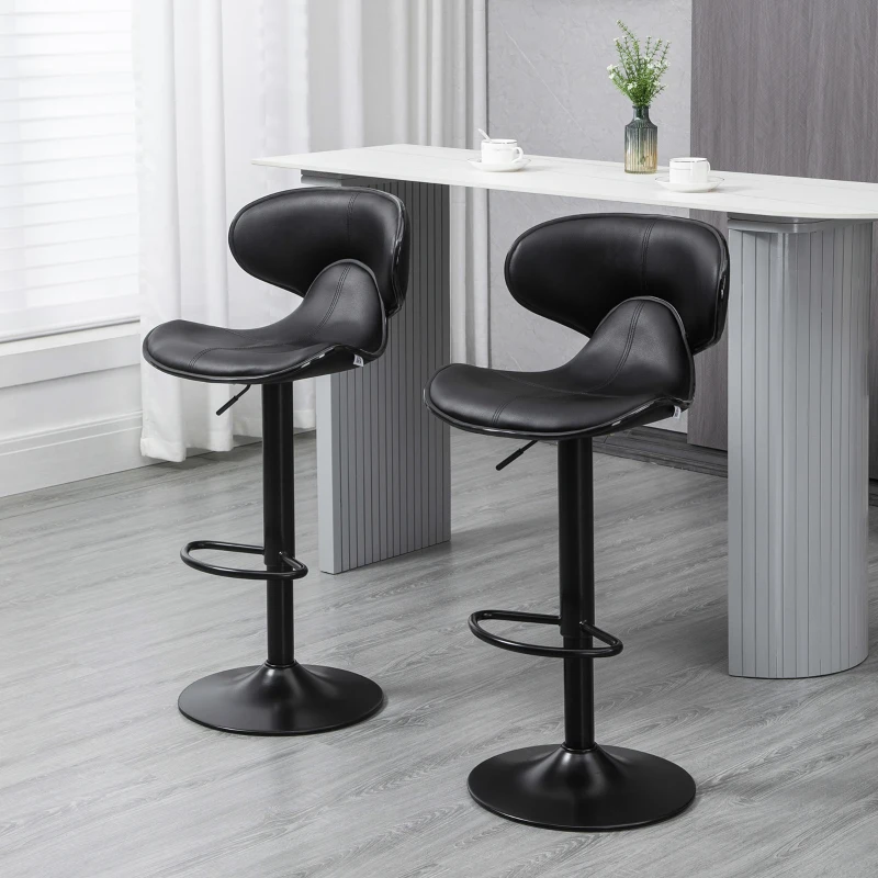 HOMCOM Sgabello da Bar Girevole, Set 2 Pezzi ad Altezza Regolabile con Poggiapiedi, 45.5x46x89.5-109.5 cm, Nero