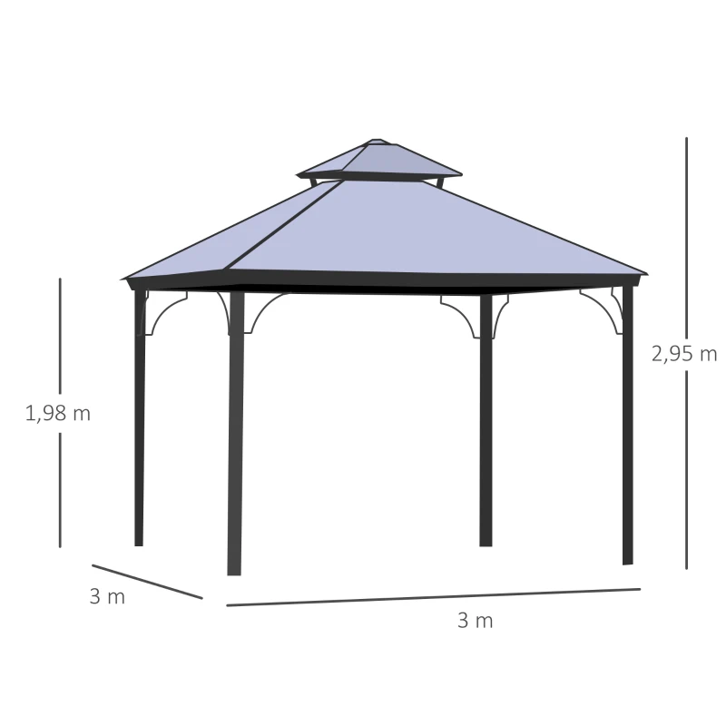 Outsunny Cenador para Jardín 3x3 m con Marco de Alumnio Pabellón para Exterior con Techo de Policarbonato Anti-UV Gazebo para Fiestas Eventos Beige y Negro