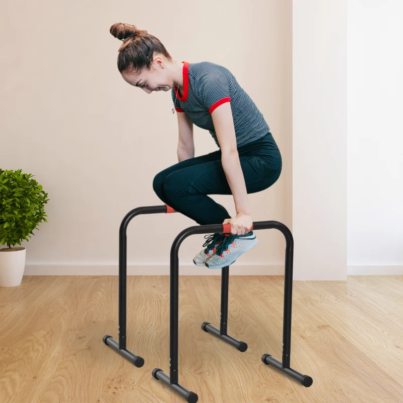 HOMCOM Suporte de treino de barras paralelas para flexões inclinadas construção muscular Calistênicos 63x41x73 cm Preto