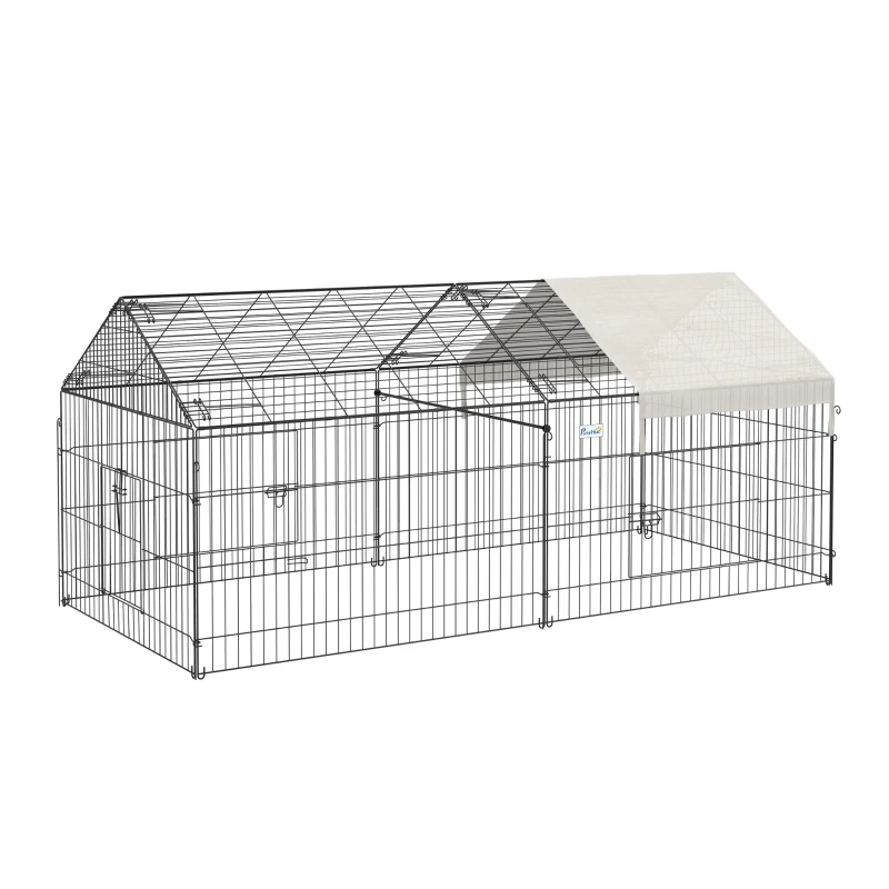 PawHut® Freigehege Kaninchenstall mit Sonnenschutz Metall Beige