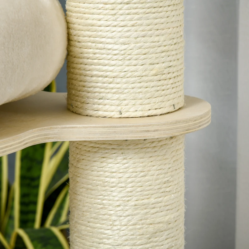 PawHut krabpaal met drie niveaus kattengrot en kussen naturel+crème sisal pluche