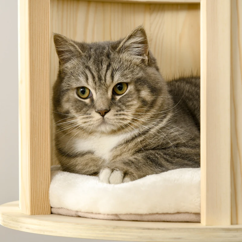 PawHut krabpaal met drie niveaus kattengrot en kussen naturel+crème sisal pluche