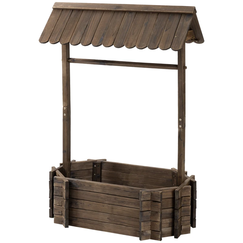 Outsunny verhoogd bed houten fontein met dak bloempot wensput plantenbak