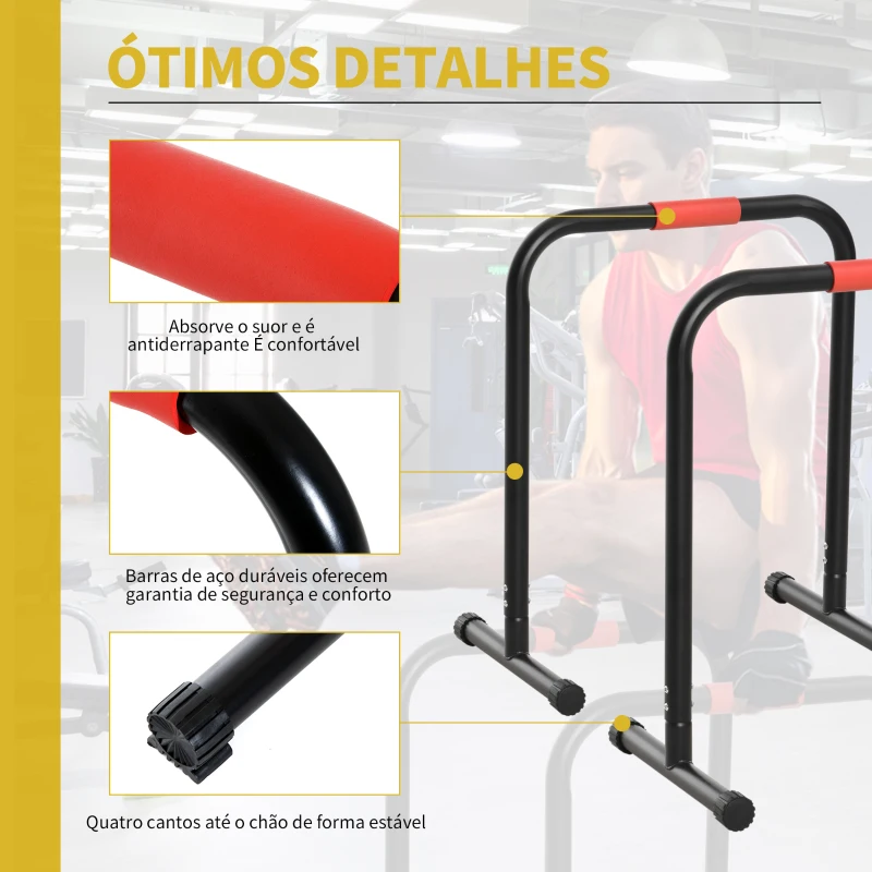 HOMCOM Suporte de treino de barras paralelas para flexões inclinadas construção muscular Calistênicos 63x41x73 cm Preto