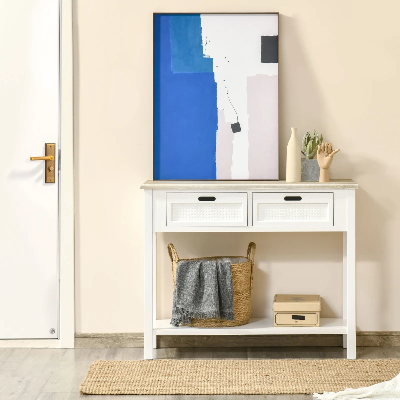 HOMCOM Console Table w/ Drawers and Shelf Sofa Table for Hallway Living Room Bedroom