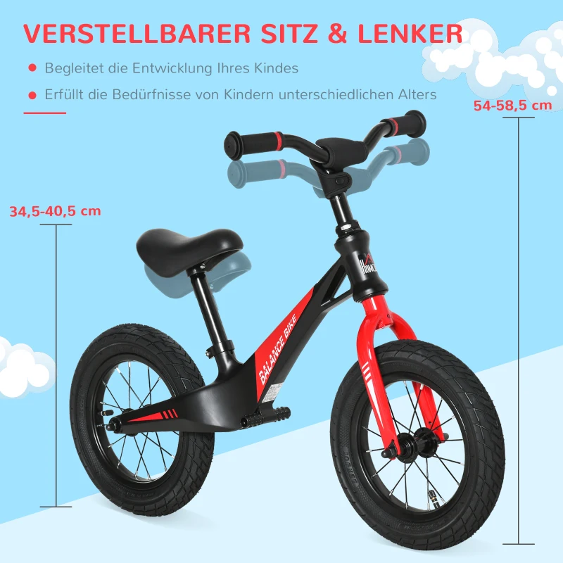HOMCOM loopfiets kinderloopfiets in hoogte verstelbare Ø12'' rubberen banden zwart