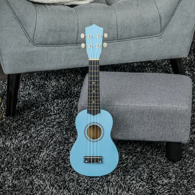 HOMCOM Ukulele Soprano da 21" in Legno Celeste con 4 Corde in Nylon e 2 Plettri