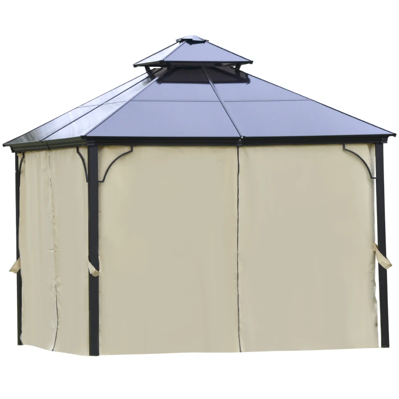 Outsunny Cenador para Jardín 3x3 m con Marco de Alumnio Pabellón para Exterior con Techo de Policarbonato Anti-UV Gazebo para Fiestas Eventos Beige y Negro