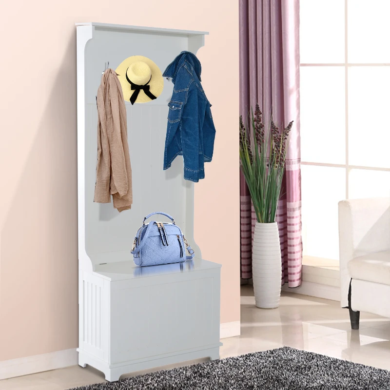 HomCom Mobile per Ingresso con Panca Contenitore e Appendiabiti in Legno, Bianco