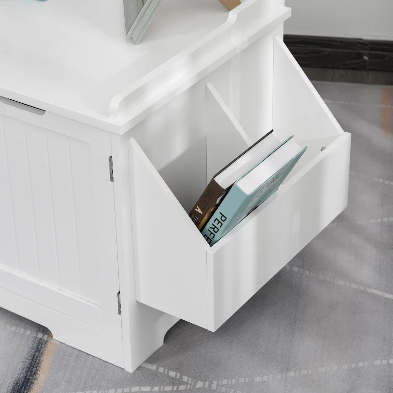 PawHut Mobile Lettiera per Gatti a 2 Ante, Portaoggetti Laterale e Foro d'Ingresso a Forma di Gatto, 88.5x48x51.5cm, Bianco