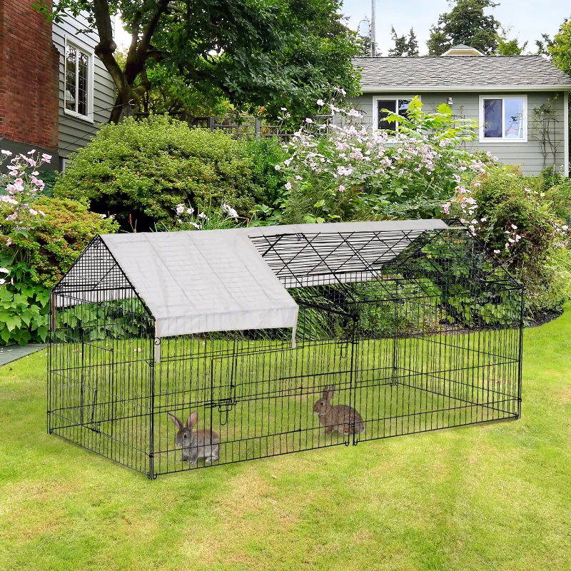 PawHut® Freigehege Kaninchenstall mit Sonnenschutz Metall Beige