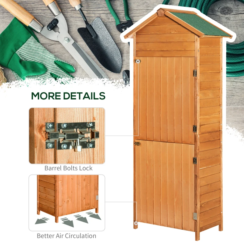 HOMCOM Garden Shed Wooden Shed Timber Garden Storage Shed Outdoor Sheds w/ Tilted-felt Roof and Two Lockable Doors, 190cm x 79cm x 49cm, Red Brown