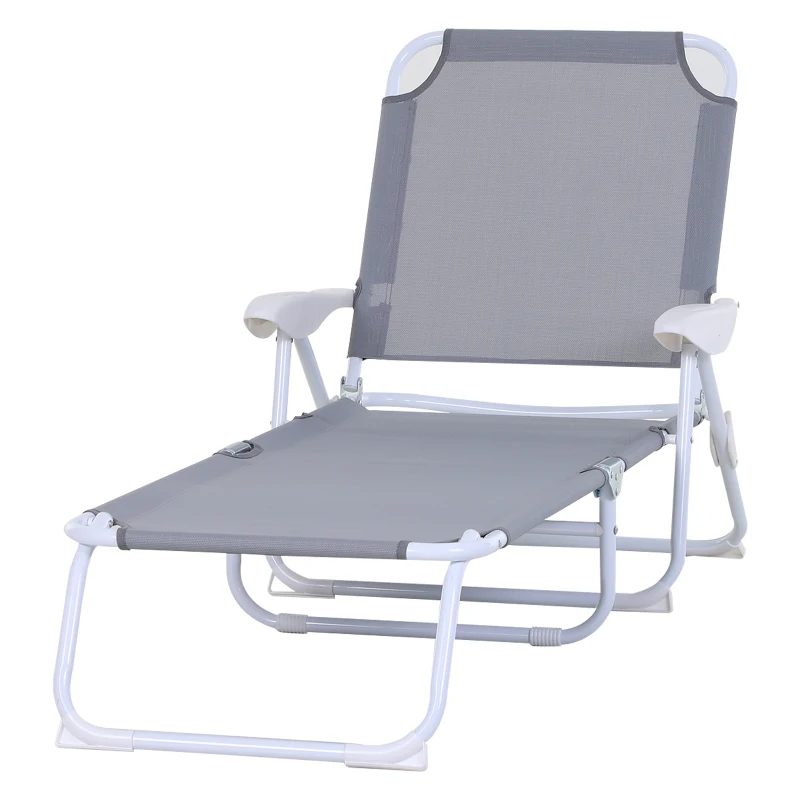 Outsunny Leżak, składany leżak, 4-stopniowy leżak ogrodowy, tkanina siatkowa