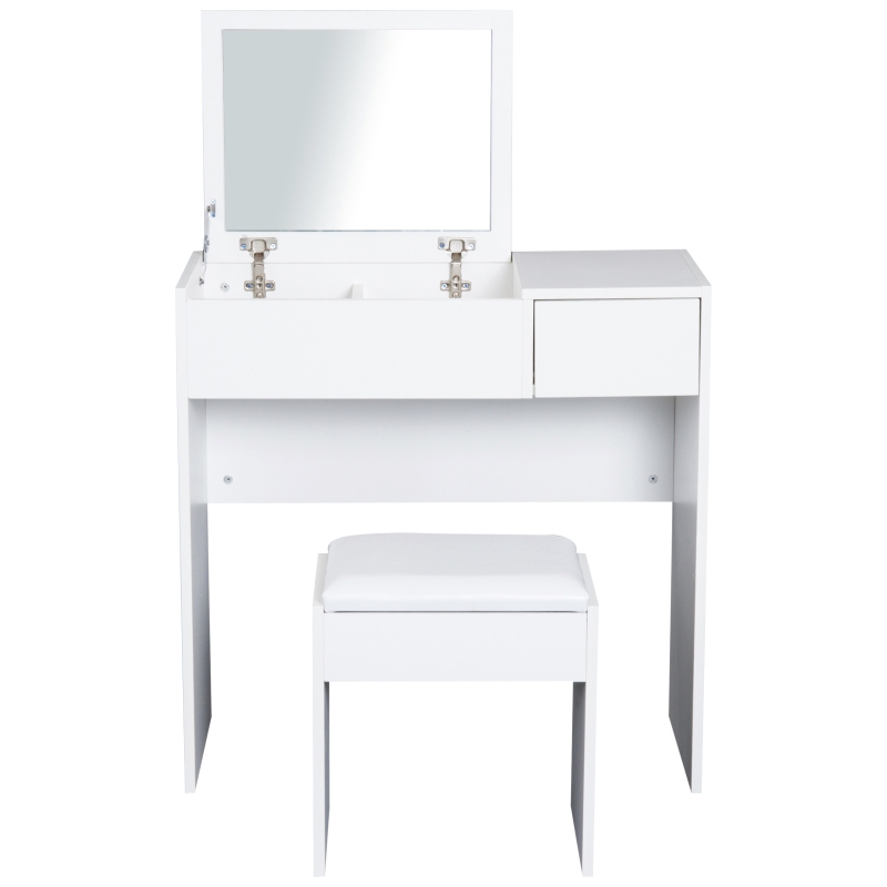 HOMCOM toaletka toaletka składane lustro kosmetyczne z białym taboretem