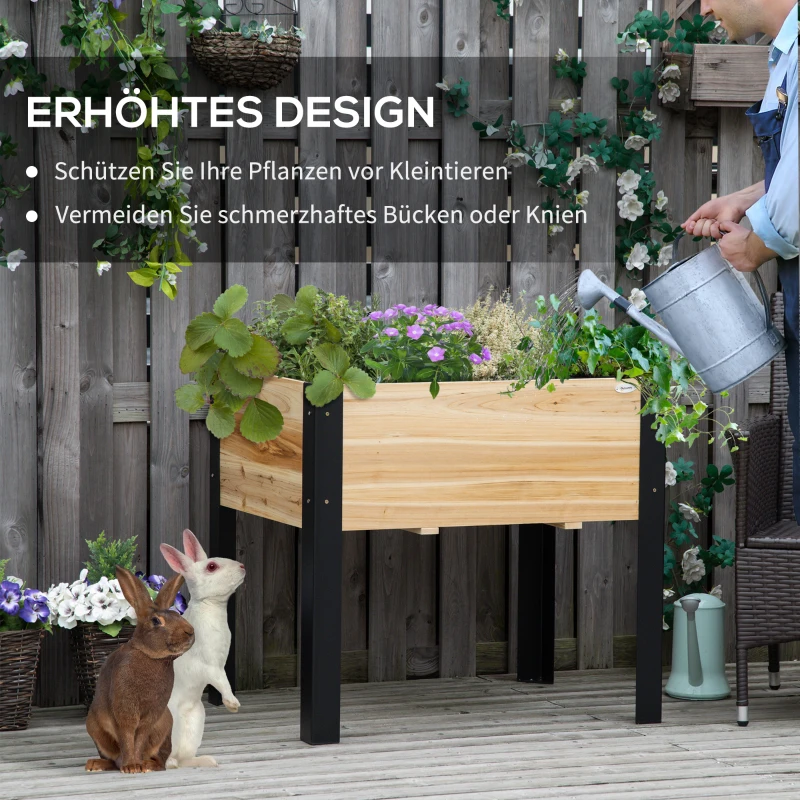 Outsunny podwyższona grządka rabata na kwiaty z włókniną drewno 80x60x74 cm