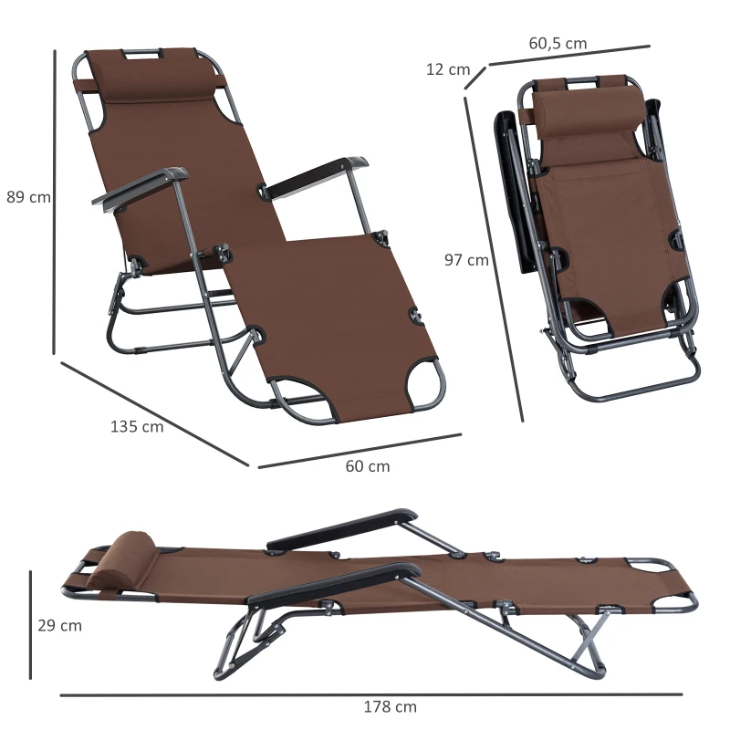 Outsunny leżak składany leżak ogrodowy leżak plażowy 2-stopniowy brązowy
